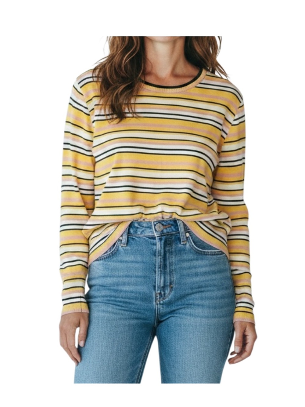 YMC London Striped Cotton Sweater Pink Yellow Blue Long Sleeve S Retro 70s Style